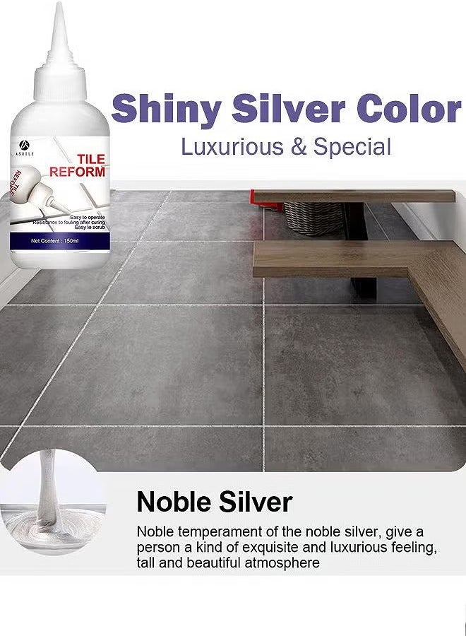 ASHILE 150ML Tile Grout Paint Filler Tube Grout Caulk Sealant Glue Sealer For Bathroom Shower Kitchen Ceramic Tile Repair Restore And Renew Tile Joints Line Gaps Replace Grout Pen - Silver - Image 2