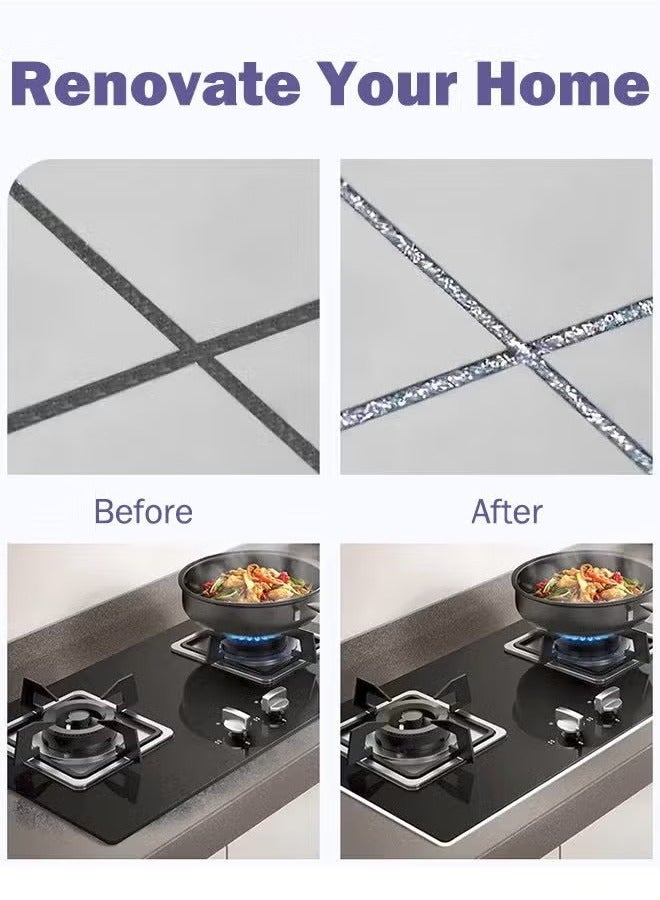 ASHILE 150ML Tile Grout Paint Filler Tube Grout Caulk Sealant Glue Sealer For Bathroom Shower Kitchen Ceramic Tile Repair Restore And Renew Tile Joints Line Gaps Replace Grout Pen - Silver - Image 3