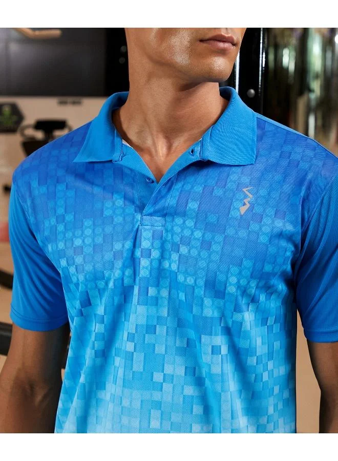 Campus Sutra CS Life Men's Sky Blue & Chalk White Ombre Polo Activewear T-Shirt For Casual Wear | Spread Collar | Short Sleeve | Anti-Odor | Dri-Fit | Jersey T-Shirt Crafted With Comfort Fit & High-Performance