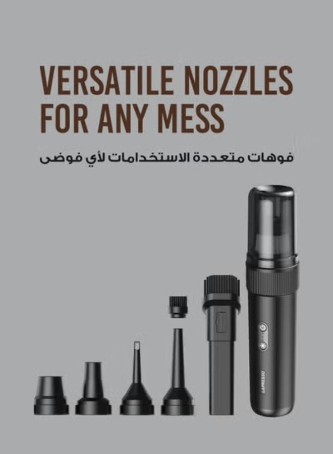 LePRESSO Espresso Vacuum, Portable Vacuum Cleaner with Multiple Attachments, 17min Runtime, Portable Vacuum with Flash Light & Blower Function, 15,000Pa Suction, Vacuum Cleaner for Coffee, Dust etc., Suitable for Café - Black - Image 2