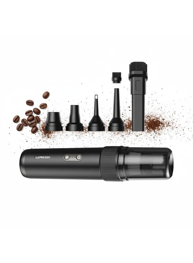LePRESSO Espresso Vacuum, Portable Vacuum Cleaner with Multiple Attachments, 17min Runtime, Portable Vacuum with Flash Light & Blower Function, 15,000Pa Suction, Vacuum Cleaner for Coffee, Dust etc., Suitable for Café - Black - Image 1