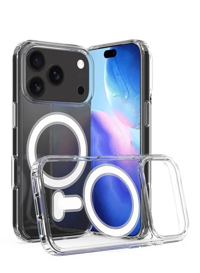 Magnetic Cover for iPhone New 17 Pro Compatible with MagSafe, Shockproof Mobile Phone Bumper Case, Anti-Scratch Back (Transparent) - Image 1