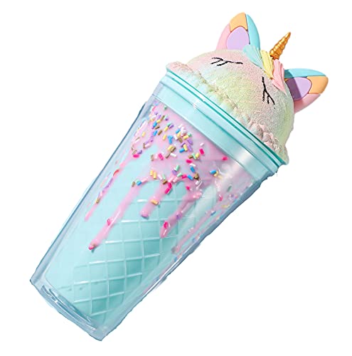 seelucky Unicorn Water Bottle Travel Tumbler with Straw Ice Drinking Cup Freezer Frosty for Picnic Party Birthday (chocolate unicorn blue, 450 ml) - Image 1