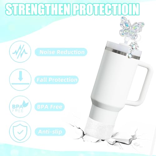 Cussom Accessories for Stanley Cup，Butterfly Chain for Stumbler with Handle, Silicone Boot and Straw covers Stuff Decor Water Bottle Jewelry Tumbler Personalized Decorations Tag (Shiny White) - Image 3