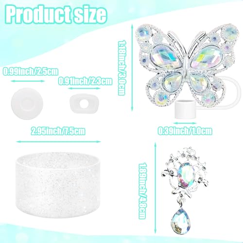 Cussom Accessories for Stanley Cup，Butterfly Chain for Stumbler with Handle, Silicone Boot and Straw covers Stuff Decor Water Bottle Jewelry Tumbler Personalized Decorations Tag (Shiny White) - Image 5