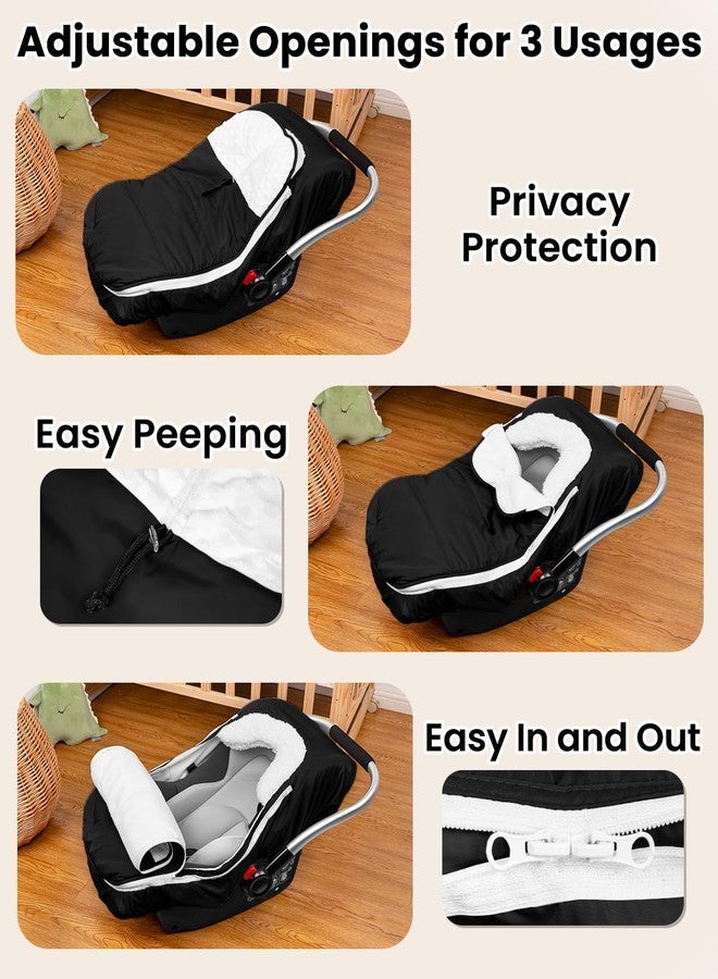 TinyPalsa Winter Baby Carseat Cover, Warm Cozy Infant Car Seat Covers with Plush Lining for Cold Weather, Waterproof Carseat Canopy with Adjustable Collar, Universal Fit for Boys & Girls (Black) - Image 5