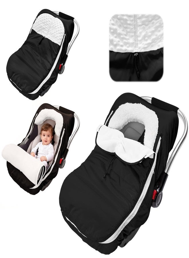 TinyPalsa Winter Baby Carseat Cover, Warm Cozy Infant Car Seat Covers with Plush Lining for Cold Weather, Waterproof Carseat Canopy with Adjustable Collar, Universal Fit for Boys & Girls (Black) - Image 1