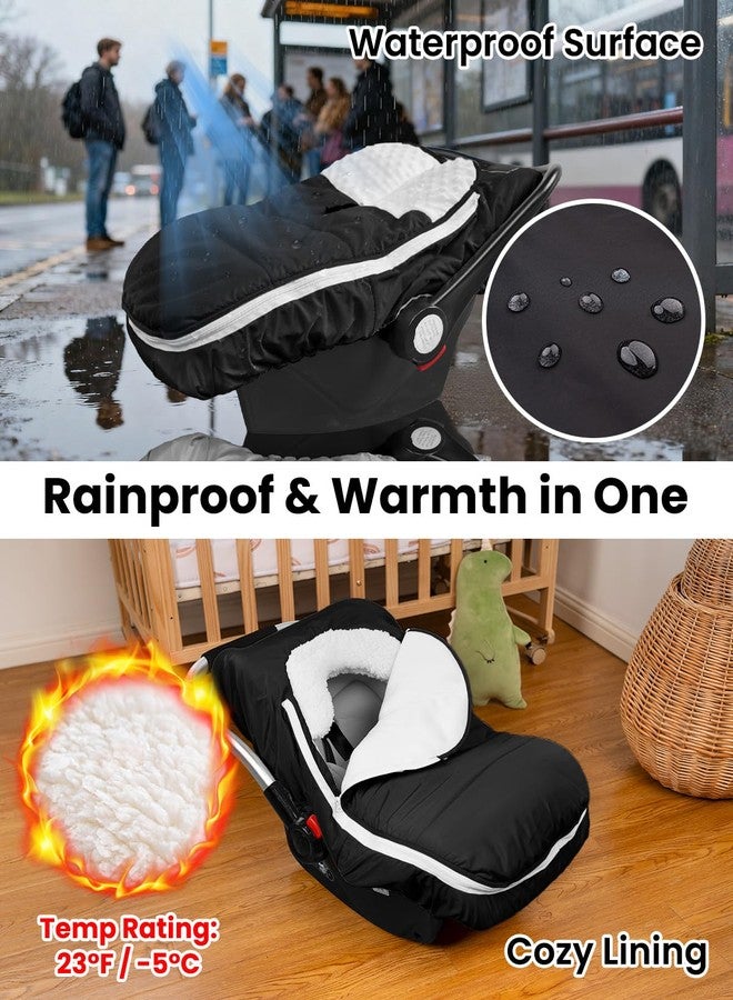 TinyPalsa Winter Baby Carseat Cover, Warm Cozy Infant Car Seat Covers with Plush Lining for Cold Weather, Waterproof Carseat Canopy with Adjustable Collar, Universal Fit for Boys & Girls (Black) - Image 3