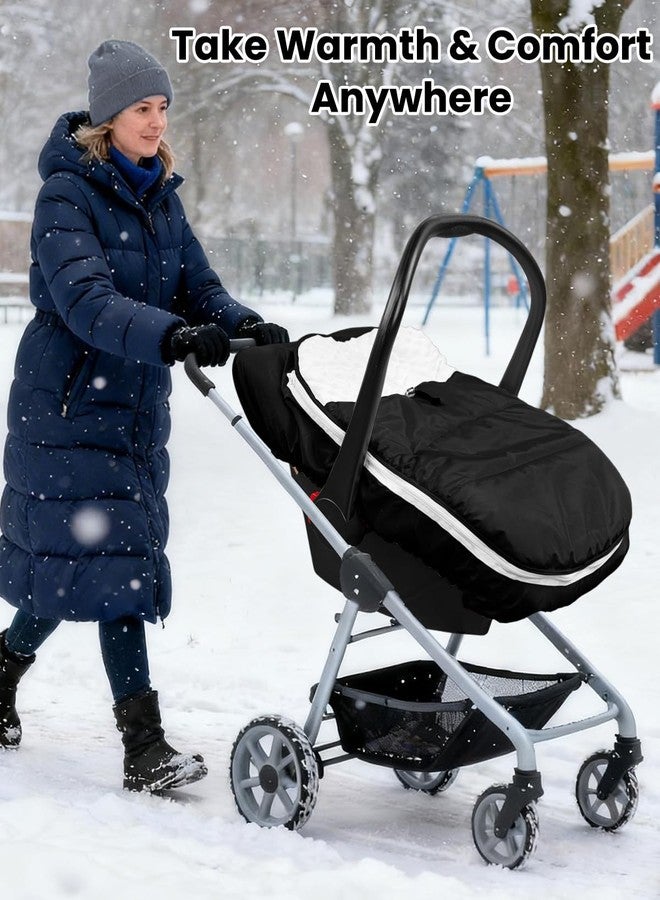 TinyPalsa Winter Baby Carseat Cover, Warm Cozy Infant Car Seat Covers with Plush Lining for Cold Weather, Waterproof Carseat Canopy with Adjustable Collar, Universal Fit for Boys & Girls (Black) - Image 2