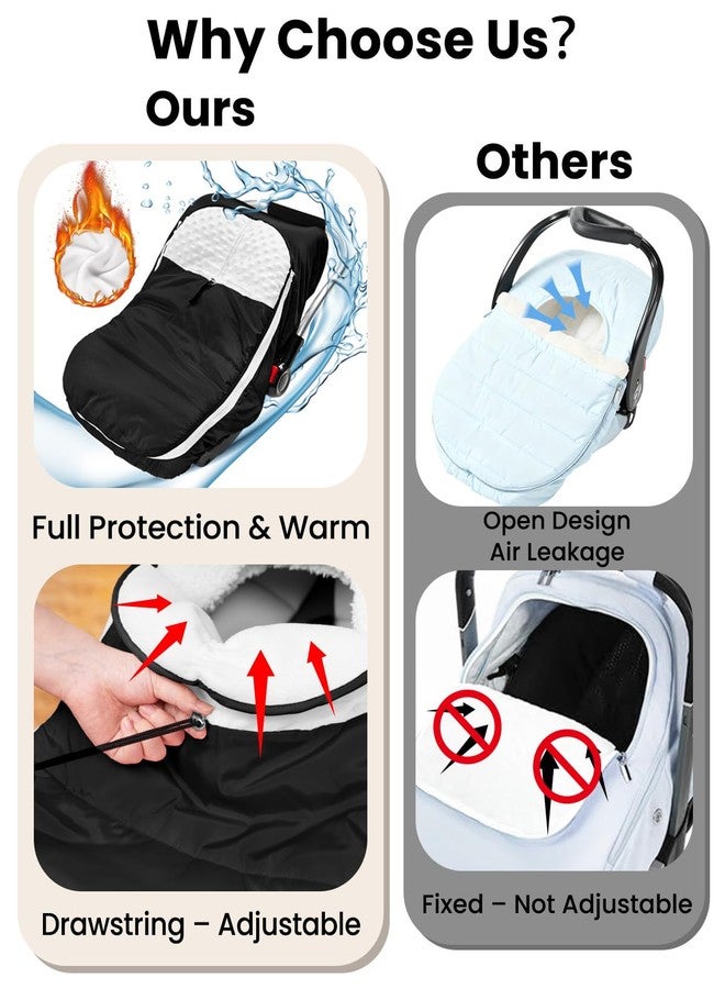 TinyPalsa Winter Baby Carseat Cover, Warm Cozy Infant Car Seat Covers with Plush Lining for Cold Weather, Waterproof Carseat Canopy with Adjustable Collar, Universal Fit for Boys & Girls (Black) - Image 4