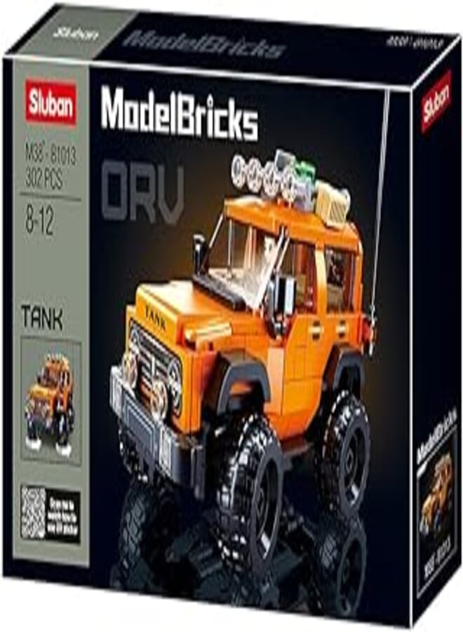 Jeep Orange Building Blocks Toy Pieces Sluban - 302 Pieces Fits 8 To 12 Years Old Kids, M38-B1013