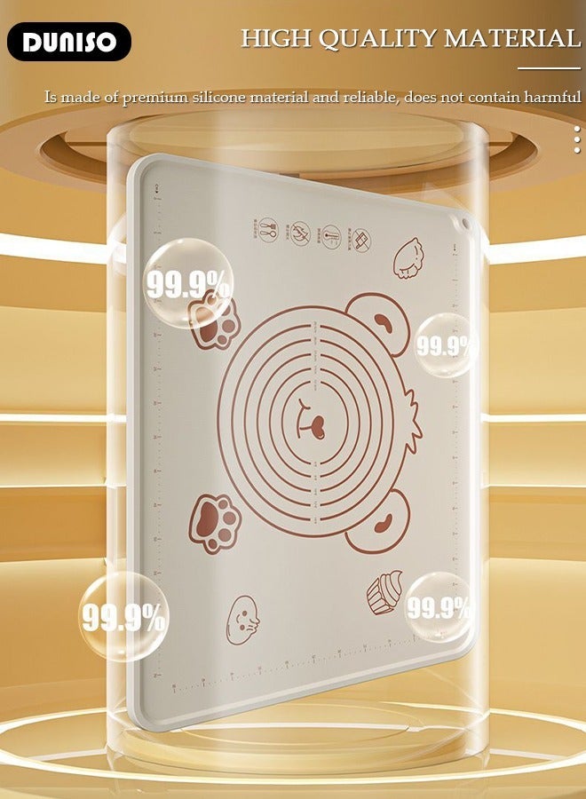 DUNISO Silicone Baking Mat for Rolling Dough Non Slip-Silicone Dough Mat for Counter, Waterproof Silicone Pastry Mat, Reusable Non Stick Baking Mat with Dough Cutter Pastry Brush Rolling Pin And Storage Bag for Cookies, Bread, Pizza, Fondant - Image 2