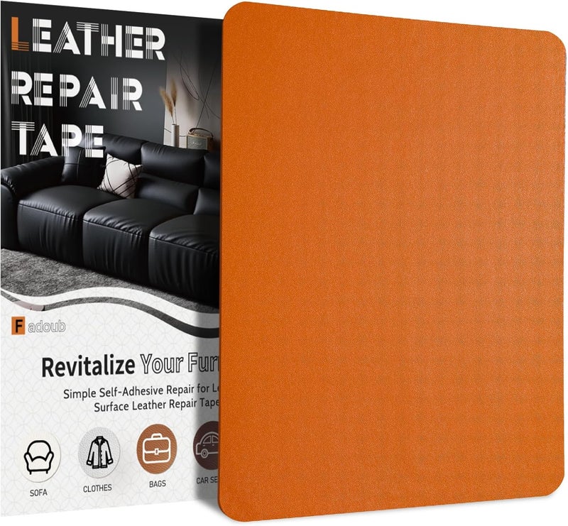 Fadoub Leather Repair Patch Tape Self-Adhesive, 8x11In Heavy Duty Vinyl Patch, Leather Repair Kit for Furniture, Sofa, Couch, Office Chair, Car Seat, Car Interior(Orange Red-Fine Grain) - Image 1