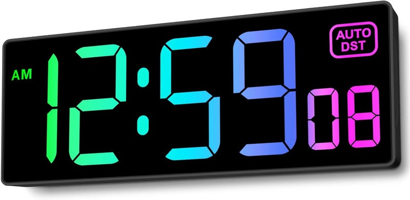 سو بيست - ساعة رقمية جدارية بحجم 10 بوصات بتقنية RGB مع عرض للثواني تلقائيًا ودعم لتغييرات التوقيت الصيفي (DST) - Image 1