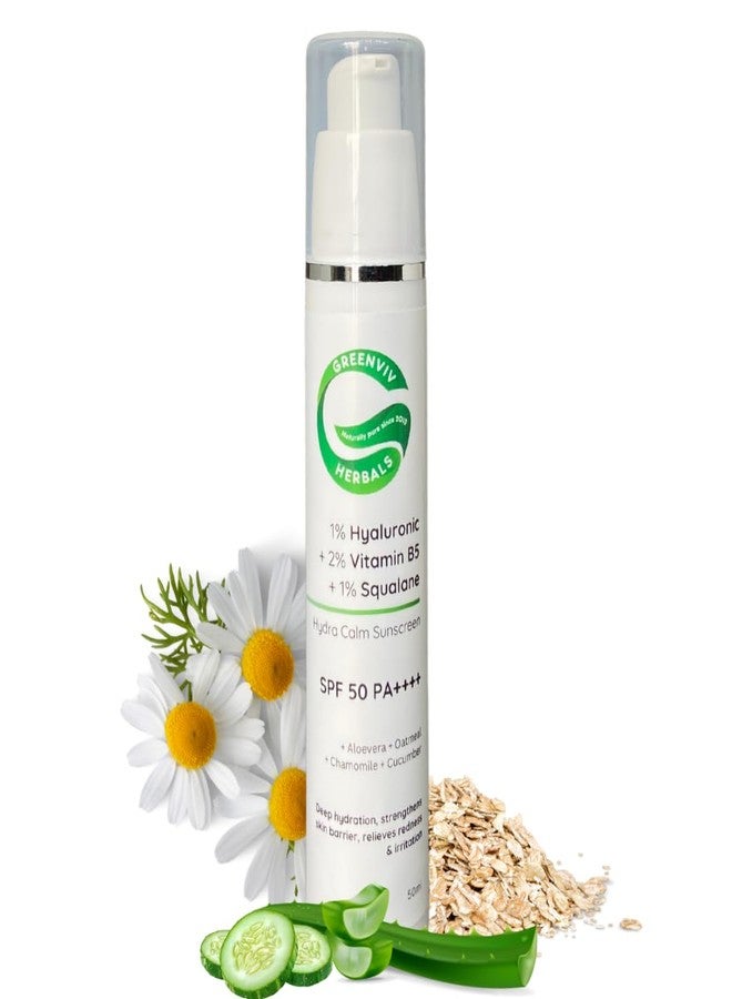 Greenviv Hydra Calm Sunscreen SPF 50 PA++++ for Dry & Sensitive Skin | with Hyaluronic Acid, Vitamin B5 & Squalane | Hydrating, Gentle, Non-Comedogenic & Redness Relief | 50 ml - Image 1