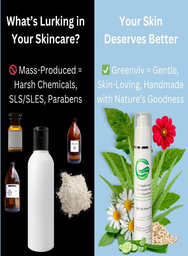 Greenviv Hydra Calm Sunscreen SPF 50 PA++++ for Dry & Sensitive Skin | with Hyaluronic Acid, Vitamin B5 & Squalane | Hydrating, Gentle, Non-Comedogenic & Redness Relief | 50 ml - Image 3