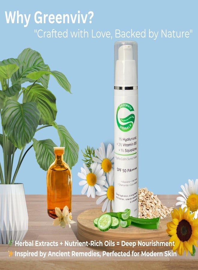 Greenviv Hydra Calm Sunscreen SPF 50 PA++++ for Dry & Sensitive Skin | with Hyaluronic Acid, Vitamin B5 & Squalane | Hydrating, Gentle, Non-Comedogenic & Redness Relief | 50 ml - Image 4