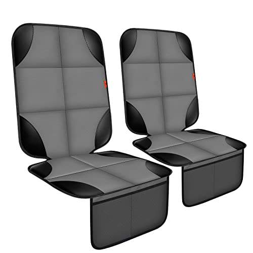 XHYANG Car Seat Protector 1 Pack Car Seat Cushion Mat Thickest Padding,Waterproof 600D Fabric Car Seat Covers for Non-Slip Backing Mesh Pockets for Baby and Pet (Gray, 2 Pcs) - Image 1