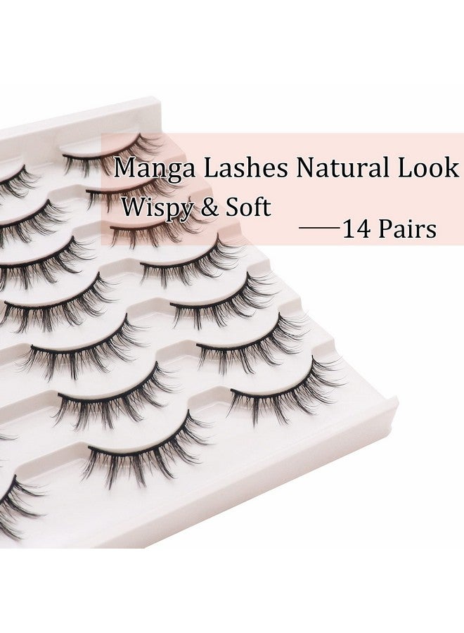 Losha Manga Lashes Fluffy Faux Mink Lashes 14 Pairs Natural False Lashes Pack Wispy Short Anime Lashes Look Like Individual Clusters (3D1009) - Image 4