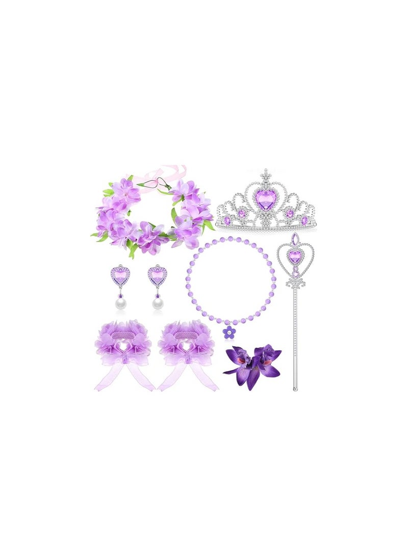 7-Piece Little Girl Princess Accessories Set - Includes Crown, Wand, Tiara, Necklace, Wristbands, Earrings, and Floral Hair Pin for Birthday Cosplay Parties, Ideal for Girls Aged 3-13. - Image 1