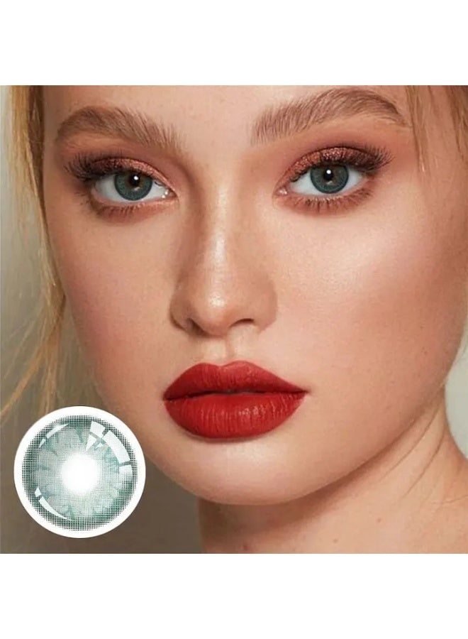 Unibling Gem Green Yearly Colored Contact Lenses, Unisex Cosmetic Contact Lenses, Enlargement Collection, Dark Green, With Case - Image 1