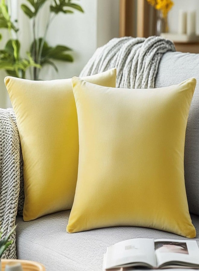 QUORGVES Yellow Throw Pillow Covers 18x18 Inch Set of 2 Velvet Summer Pillow Covers for Living Room Couch Sofa Bed Bedroom Decor Decorative Spring - Image 1