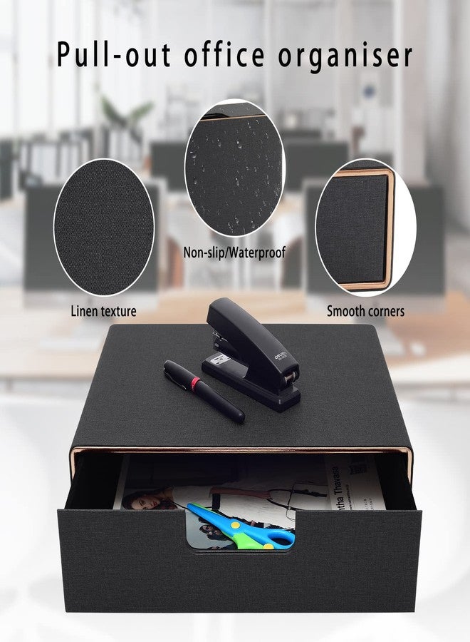 XNONE PU Leather Stackable Organizer Drawer,Executive Office Supplies Desktop Filing A4 File Cabinet/Holder for Jewelry/Bill/Paper/Documents/Makeup Home Decor Stationery Storage Box,Black - Image 5