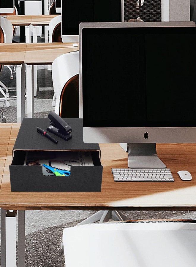 XNONE PU Leather Stackable Organizer Drawer,Executive Office Supplies Desktop Filing A4 File Cabinet/Holder for Jewelry/Bill/Paper/Documents/Makeup Home Decor Stationery Storage Box,Black - Image 3