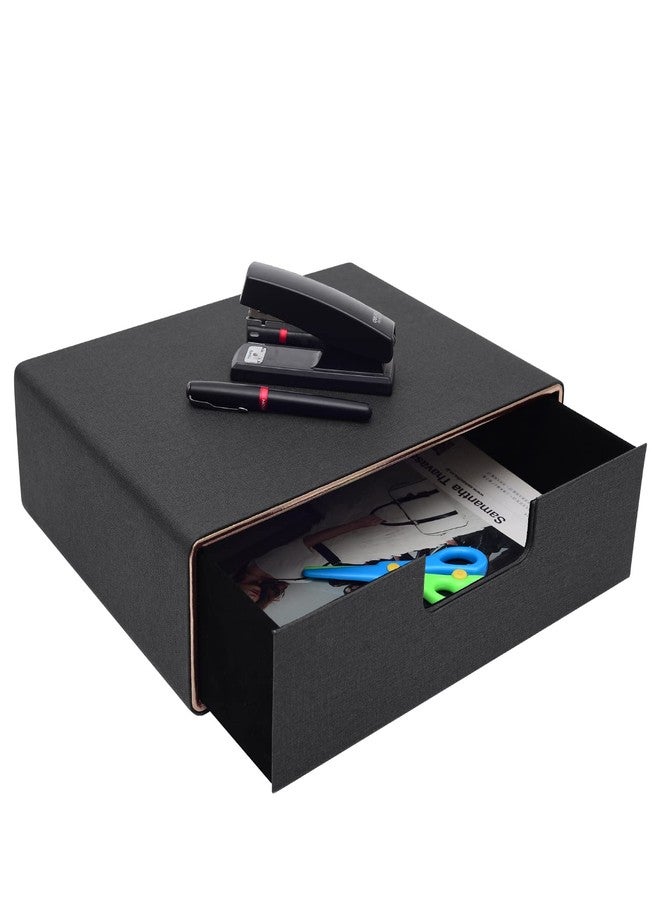 XNONE PU Leather Stackable Organizer Drawer,Executive Office Supplies Desktop Filing A4 File Cabinet/Holder for Jewelry/Bill/Paper/Documents/Makeup Home Decor Stationery Storage Box,Black - Image 1
