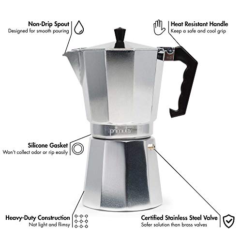 Primula Classic Stovetop Espresso and Coffee Maker, Moka Pot for Italian and Cuban Café Brewing, Greca Coffee Maker, Cafeteras, 12 Espresso Cups, Silver - Image 2