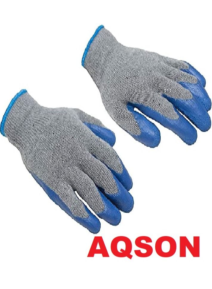 AQSON قفازات عمل مطاطية مزدوجة المغلفة من اللاتكس مع قبضة للبناء، وقفازات البستنة، ومزيج من القطن عالي التحمل باللون الأزرق - Image 3