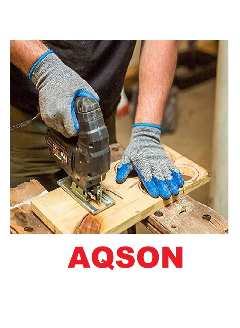 AQSON قفازات عمل مطاطية مزدوجة المغلفة من اللاتكس مع قبضة للبناء، وقفازات البستنة، ومزيج من القطن عالي التحمل باللون الأزرق - Image 5