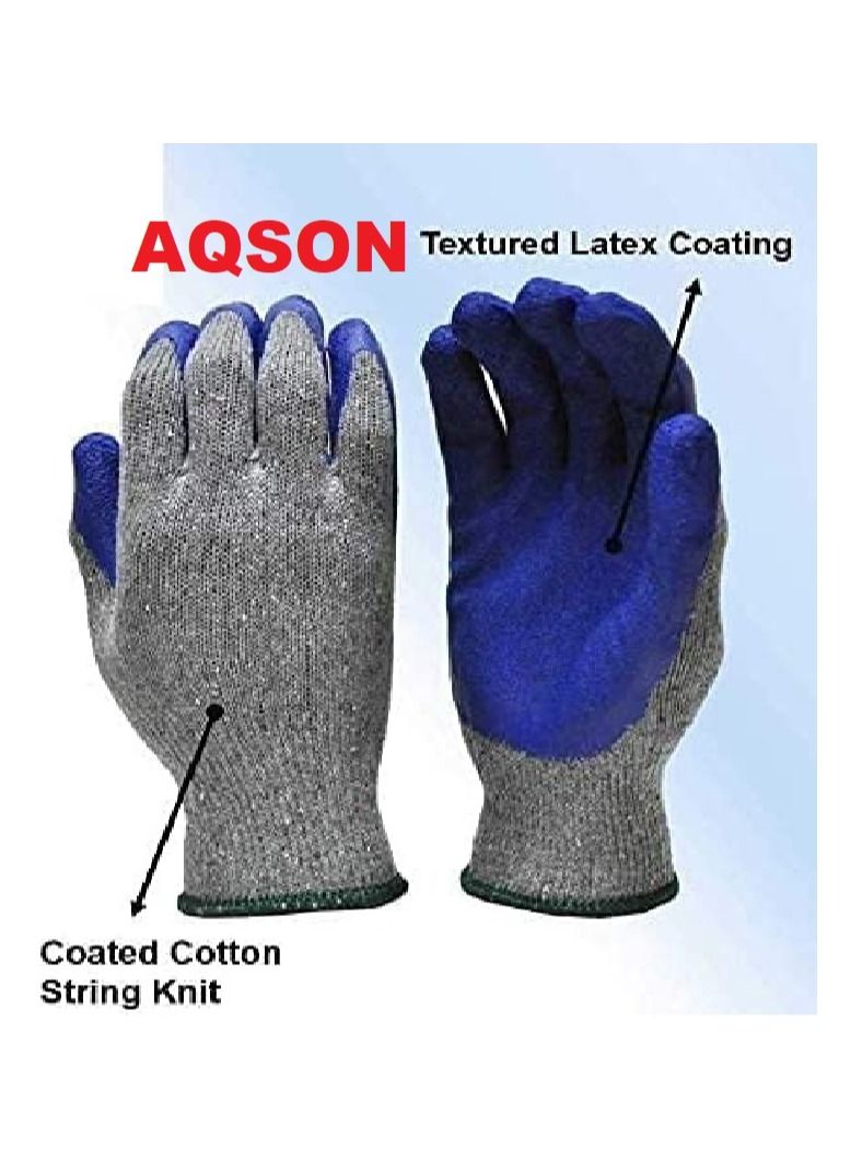 AQSON قفازات عمل مطاطية مزدوجة المغلفة من اللاتكس مع قبضة للبناء، وقفازات البستنة، ومزيج من القطن عالي التحمل باللون الأزرق - Image 2