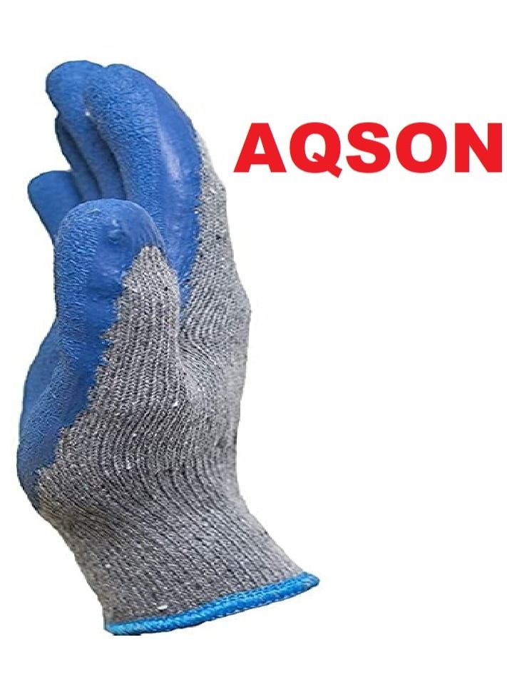 AQSON قفازات عمل مطاطية مزدوجة المغلفة من اللاتكس مع قبضة للبناء، وقفازات البستنة، ومزيج من القطن عالي التحمل باللون الأزرق - Image 4
