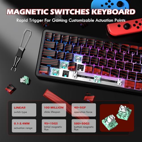 MAMBASNAKE Attack Shark X65PRO HE & X11 Gaming Combo–Hall Effect Magnetic Keyboard & Superlight Mouse with RGB Charging Dock,8KHz Polling 22K DPI,Tri-Mode Wireless,Hot-Swappable,for Win/Mac/Linux (Black Red) - Image 5