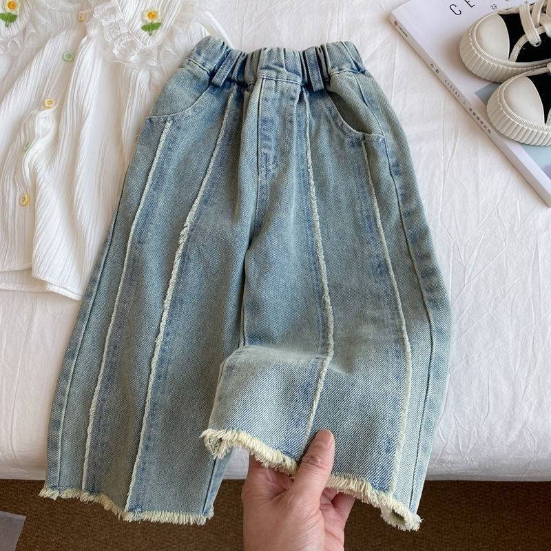 Girls' Rapped Edge Jeans 2025 Wide Leg Pants Western Style New Arrival Straight Pants Korean Style Women'S Treasure Trousers - Image 1