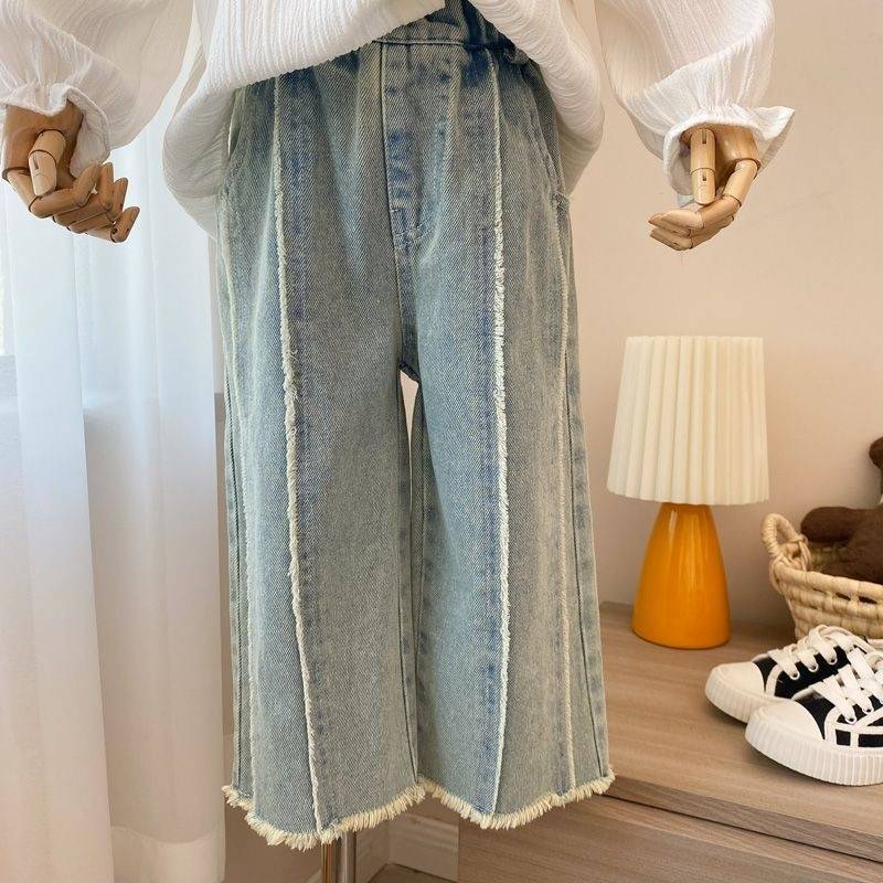 Girls' Rapped Edge Jeans 2025 Wide Leg Pants Western Style New Arrival Straight Pants Korean Style Women'S Treasure Trousers - Image 2
