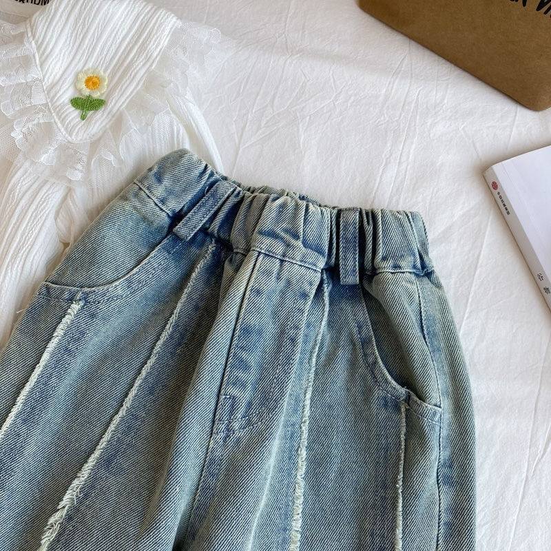 Girls' Rapped Edge Jeans 2025 Wide Leg Pants Western Style New Arrival Straight Pants Korean Style Women'S Treasure Trousers - Image 3