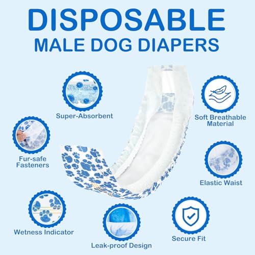 Dono Dog Diapers Male, Disposable Male Dog Wraps 60ct, Ultra Absorbent Doggie Diapers, Rapid-Dry Leak-Proof Puppy Diapers, Wetness Indicator Excitable Urination Incontinence,Large - Image 4