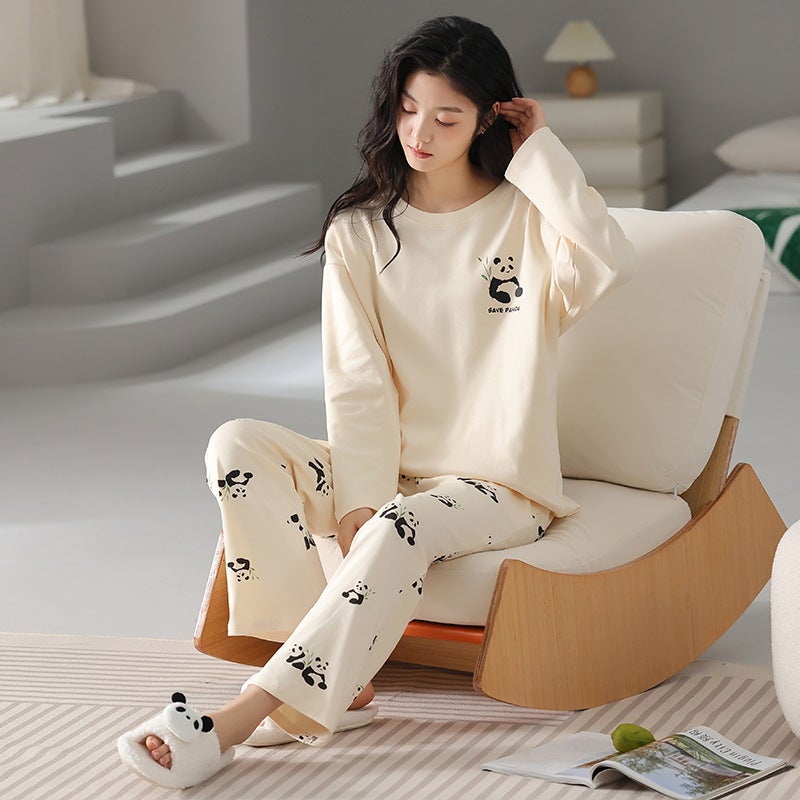 Category a Long-Sleeved Pure Cotton Pajamas for Women, Spring & Fall Pants, Sweet Cartoon Loose Korean Style Simple Casual Women''s Home Wear - Image 4