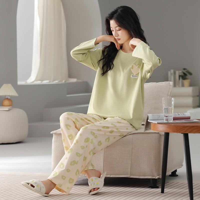 Category a Long-Sleeved Pure Cotton Pajamas for Women, Spring & Fall Pants, Sweet Cartoon Loose Korean Style Simple Casual Women''s Home Wear - Image 2