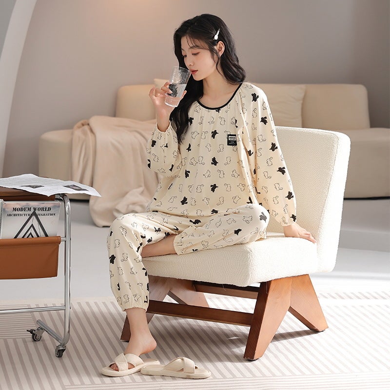 Category a Long-Sleeved Pure Cotton Pajamas for Women, Spring & Fall Pants, Sweet Cartoon Loose Korean Style Simple Casual Women''s Home Wear - Image 5