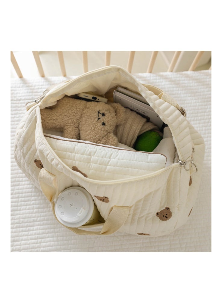 AVHUGOO Cute Bear Embroidered Quilted Maternity Diaper Bag, Large Capacity Hospital Bag, Portable Travel Tote for Mom & Baby Essentials(Beige) - Image 5