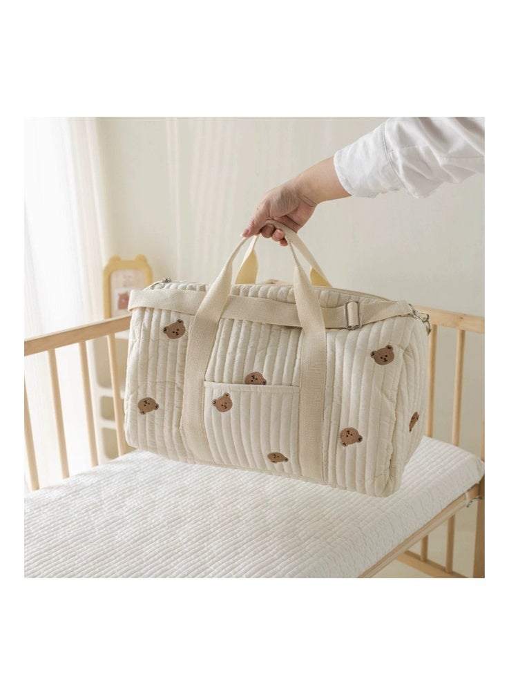 AVHUGOO Cute Bear Embroidered Quilted Maternity Diaper Bag, Large Capacity Hospital Bag, Portable Travel Tote for Mom & Baby Essentials(Beige) - Image 3