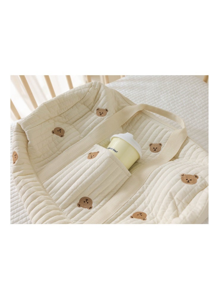 AVHUGOO Cute Bear Embroidered Quilted Maternity Diaper Bag, Large Capacity Hospital Bag, Portable Travel Tote for Mom & Baby Essentials(Beige) - Image 2