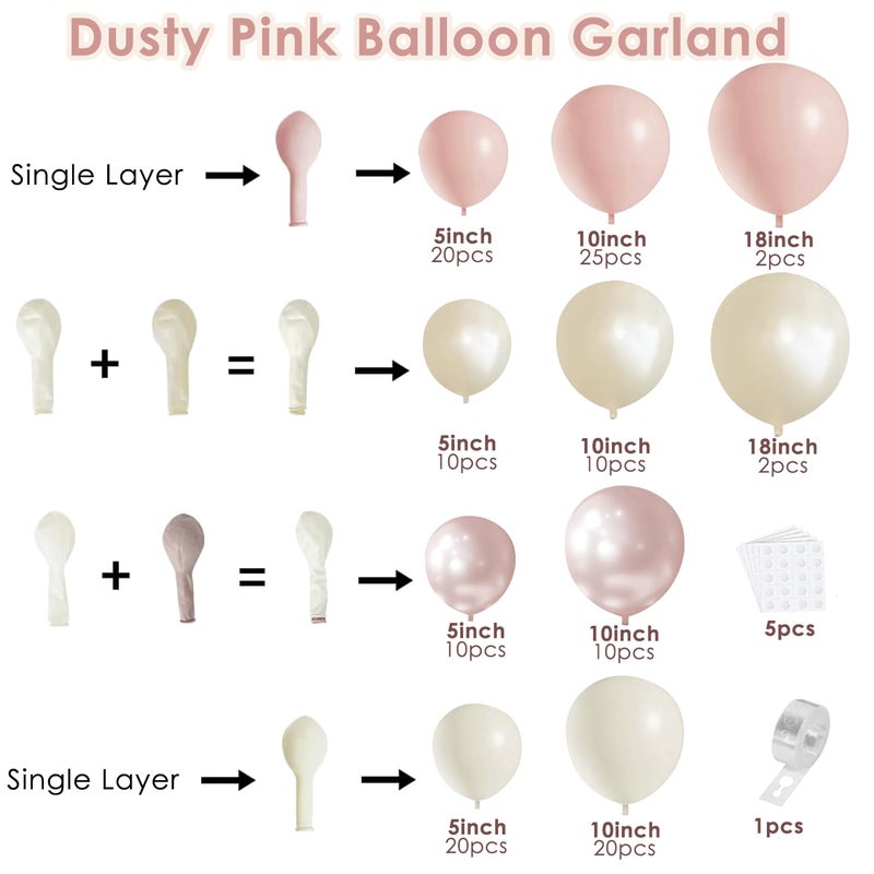 PUFFLD Boho Dusty Pink Balloons Garland Arch Kit, Double Stuffed White Pearl Balloon Blush Neutral Pink Latex Balloons for Birthday Bridal Shower Party Decorations - Image 2