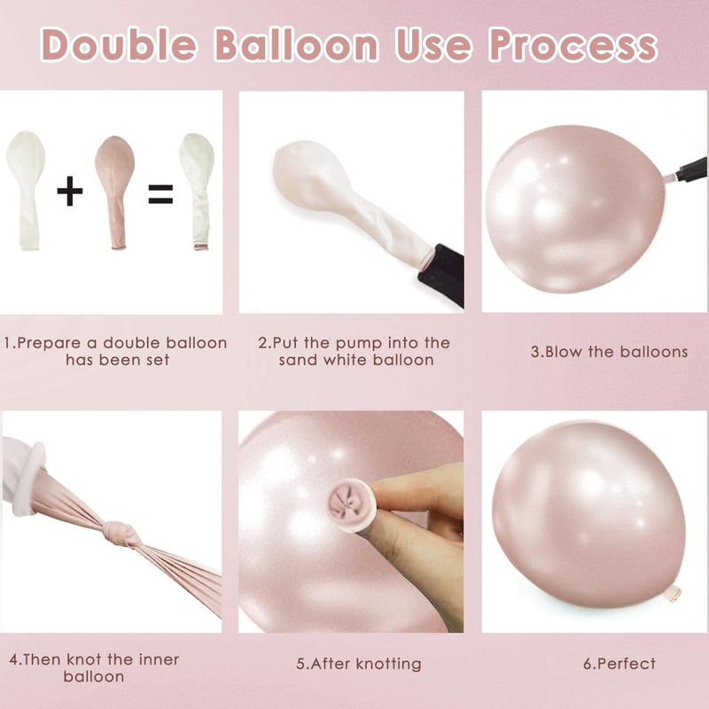 PUFFLD Boho Dusty Pink Balloons Garland Arch Kit, Double Stuffed White Pearl Balloon Blush Neutral Pink Latex Balloons for Birthday Bridal Shower Party Decorations - Image 4