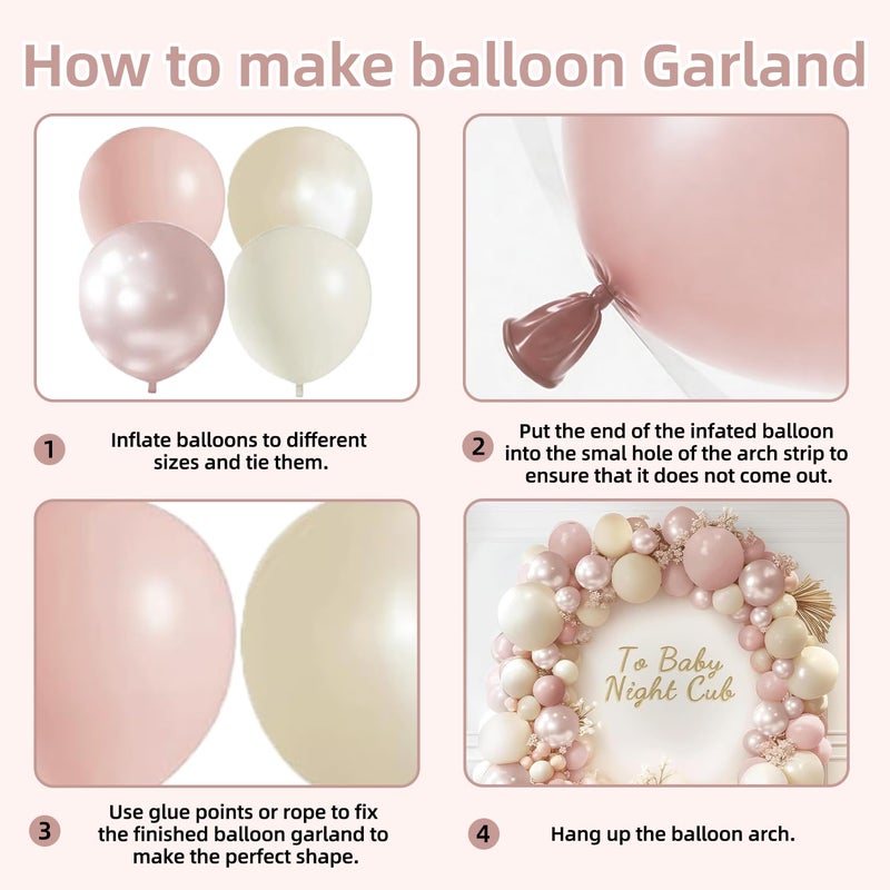 PUFFLD Boho Dusty Pink Balloons Garland Arch Kit, Double Stuffed White Pearl Balloon Blush Neutral Pink Latex Balloons for Birthday Bridal Shower Party Decorations - Image 5