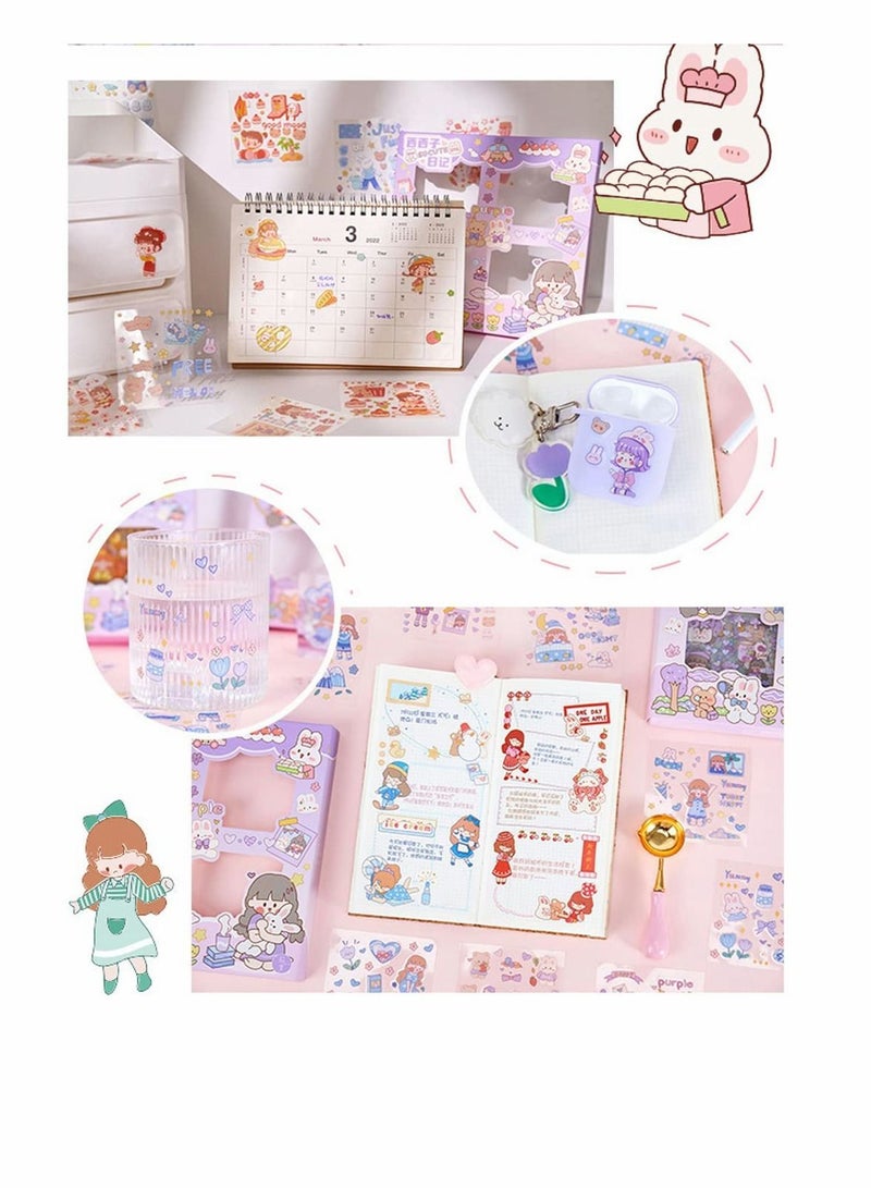Y&D Stickers Set, 100 Sheets Kawaii Pack Cute Cartoon Character Animal Flower Decorative Scrapbook Sticker Decal for Bullet Journaling, Diary, DIY Arts Crafts, Album, Planners, Junk Journal  - Image 4