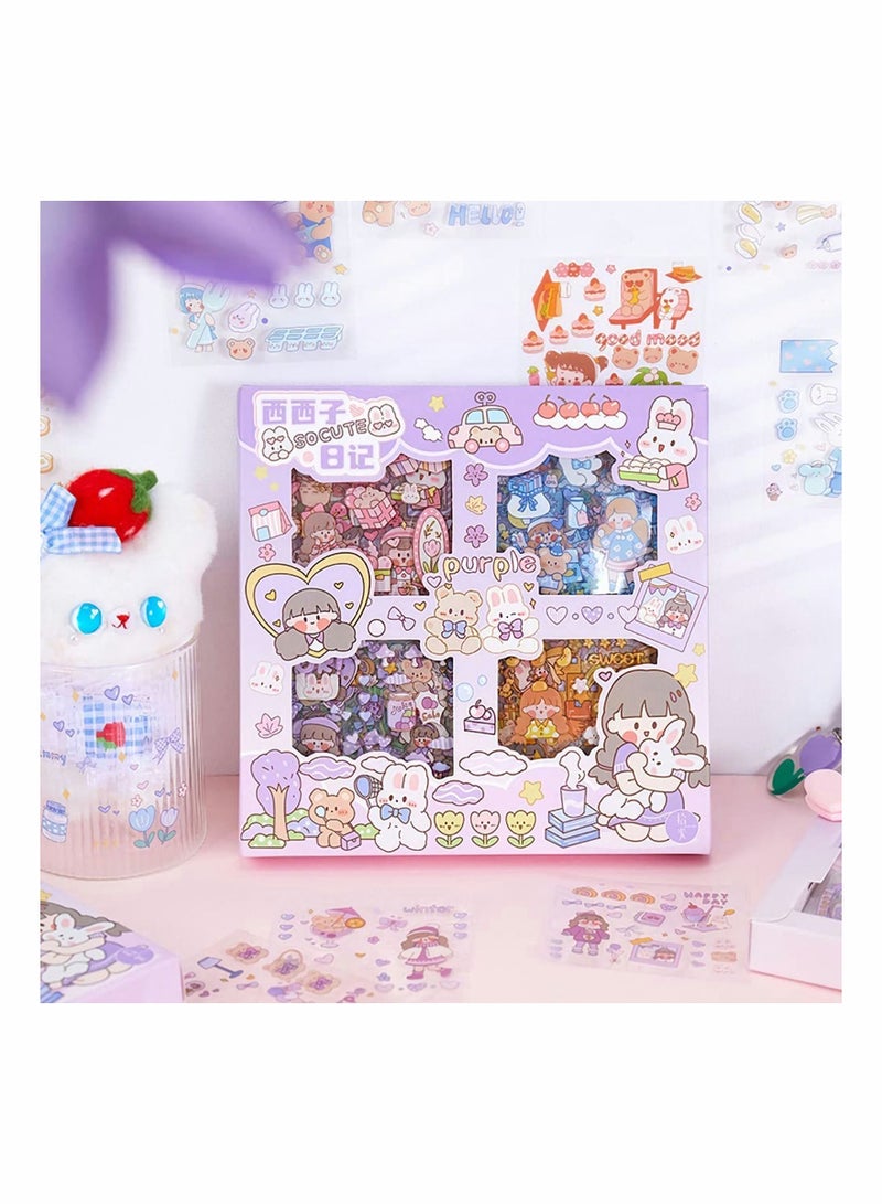 Y&D Stickers Set, 100 Sheets Kawaii Pack Cute Cartoon Character Animal Flower Decorative Scrapbook Sticker Decal for Bullet Journaling, Diary, DIY Arts Crafts, Album, Planners, Junk Journal  - Image 1